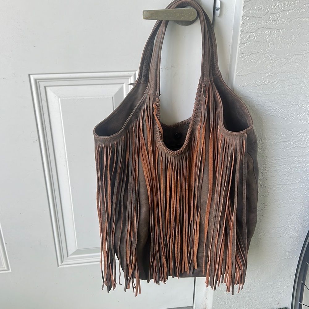 Jennifer Haley Brown Leather Fringe Bag - Large Shopper Tote Bag